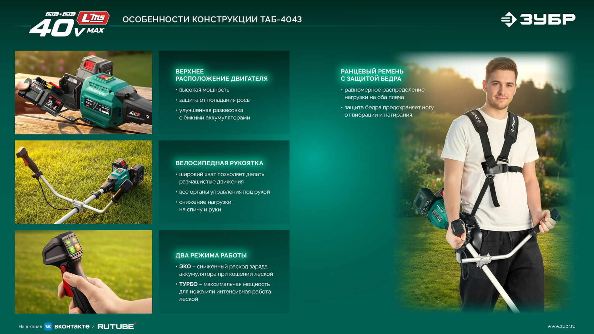 ЗУБР 20 В, 310 мм, без АКБ (LMS), триммер аккумуляторный бесщеточный (ТАБ-2031)