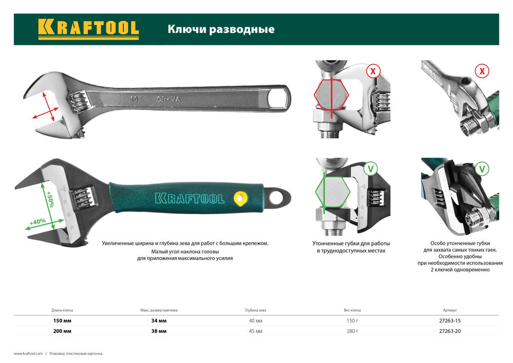 Ключ разводной SlimWide Ultra, 200/38 мм (27263-20) KRAFTOOL