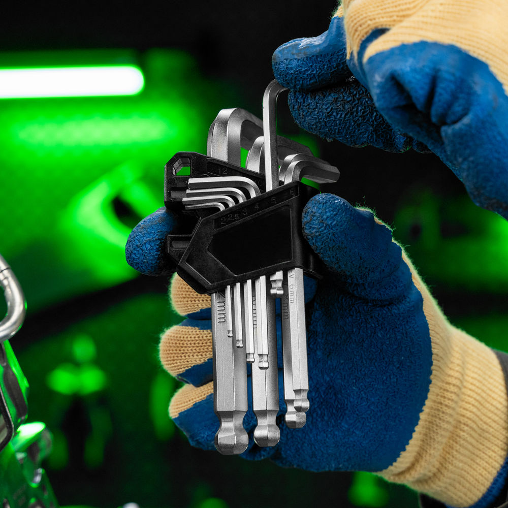 Набор ключей имбусовых, HEX, 2-12 мм, CrV, 9 шт., с шаром Сибртех