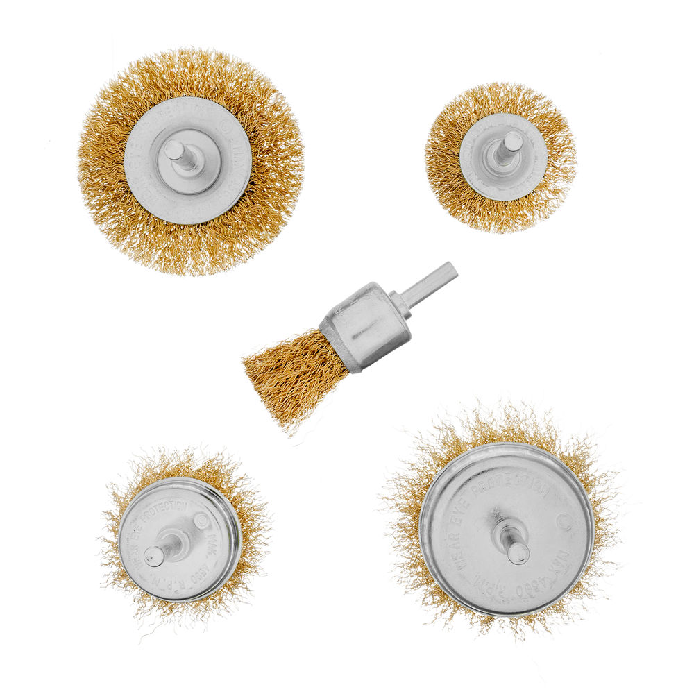 Набор щеток для дрели, 5 шт, 2 плоские, 50-75 мм, 3 чашки, 25-50-75 мм, со шпильками Matrix (74492)