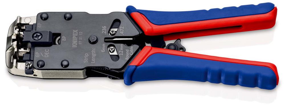 Пресс-клещи для штекеров RJ, 3 гнезда, RJ 10 (4-pin), RJ 11/12 (6-pin), RJ 45 (8-pin), 200 мм, SB (KN-975112SB)