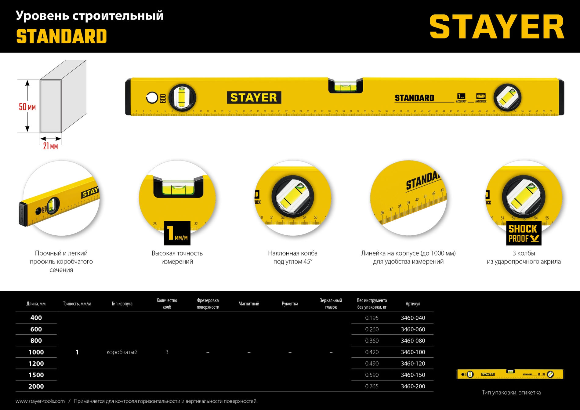 STAYER STANDARD, 1200 мм, уровень (3460-120_z04)