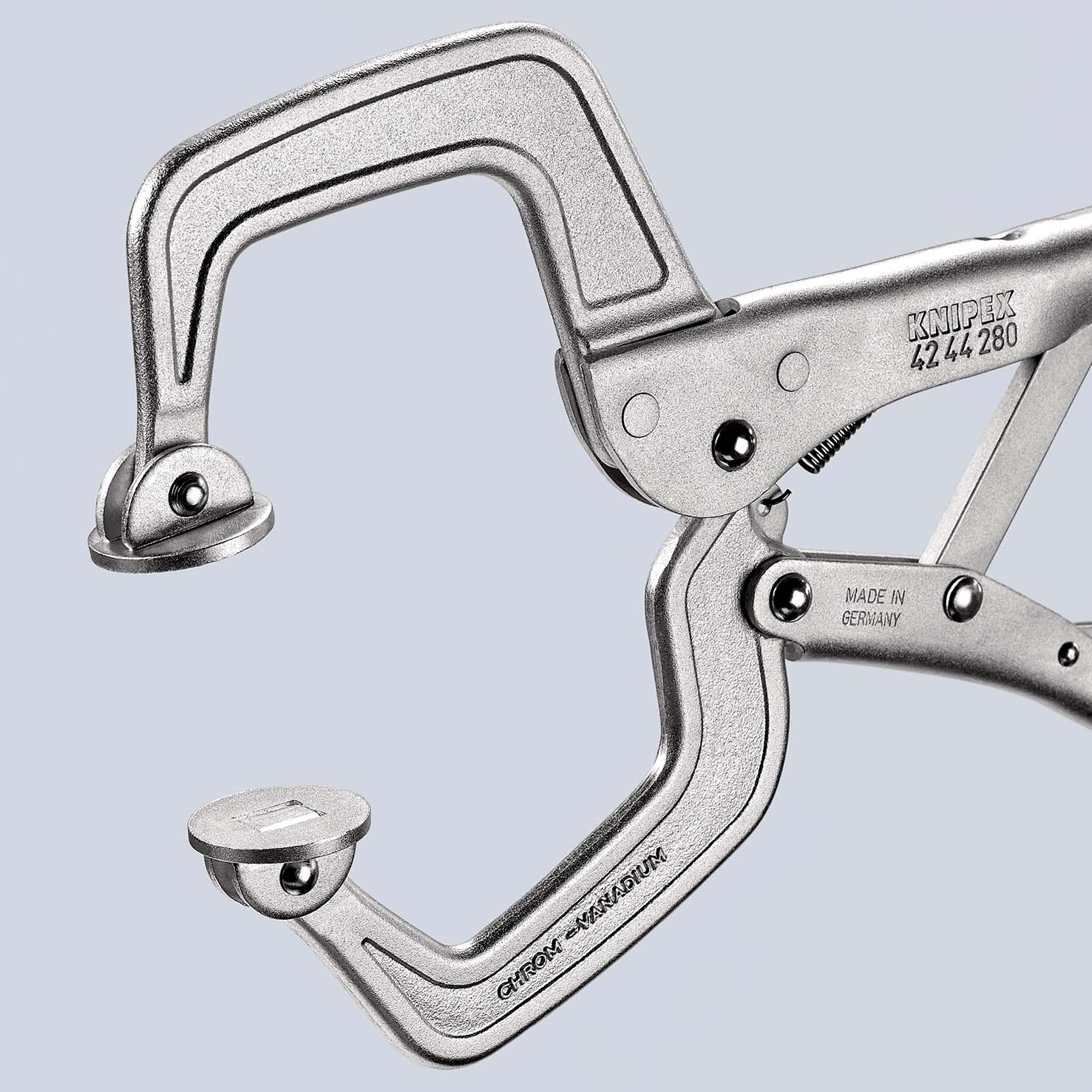 Зажим сварочный с вращаюмися губками, для больших заготовок с ребром до 40 мм, квадрат 90 мм, длина 280 мм (KN-4244280)
