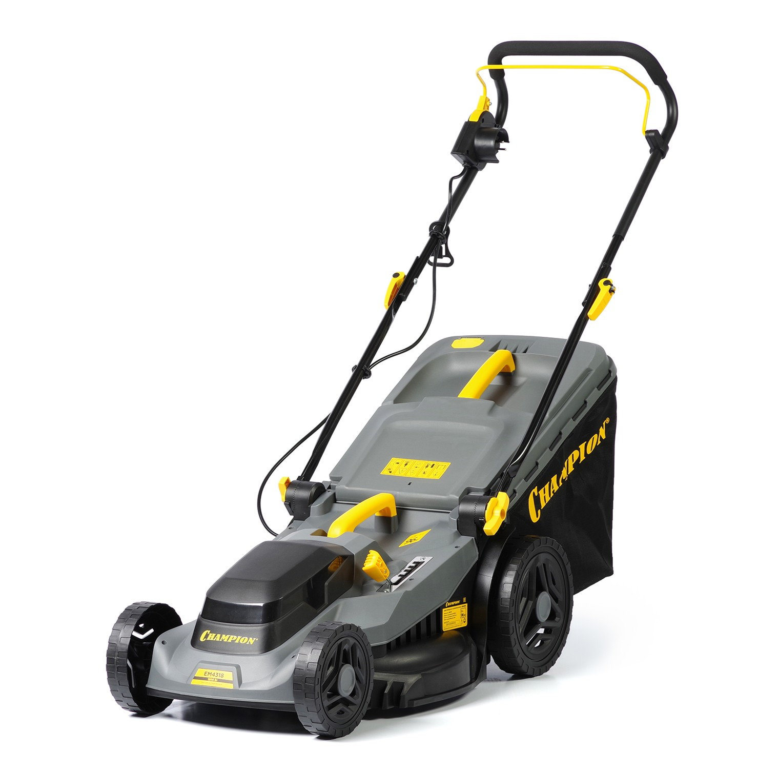 Газонокосилка эл. CHAMPION EM4318 (1,8 кВт пласт.+ткань травосб. 52л ширина 430мм 30-75мм, 12,9кг) (EM4318)