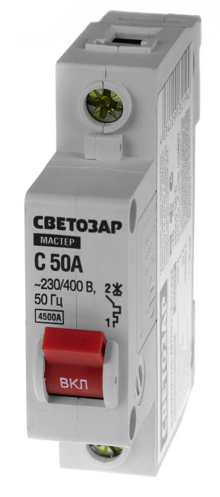 Автоматический выключатель 1P, 50А, C, 4.5кА СВЕТОЗАР 49060-50-C