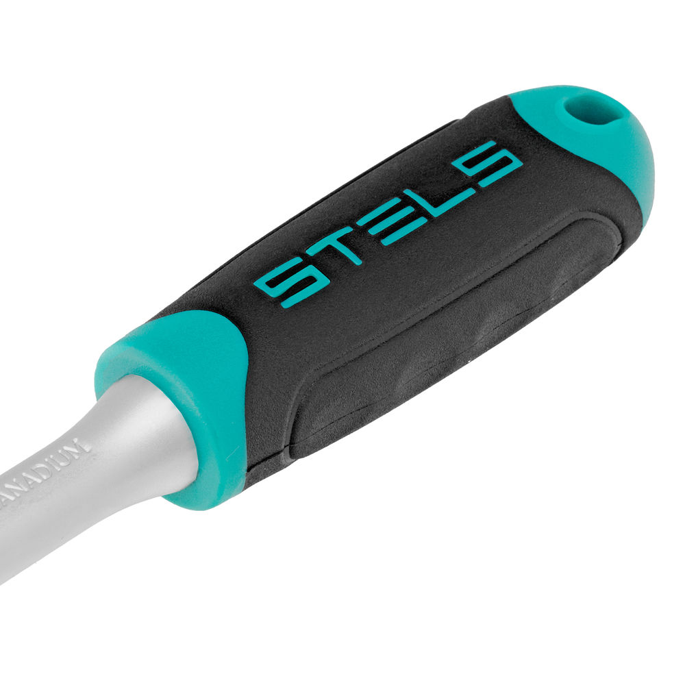 Ключ-трещотка 1/4, CrV, 72 зуба, с быстрым сбросом, матовый хром Stels