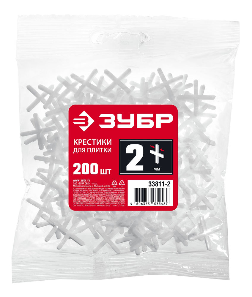 Крестики для плитки 2 мм, 200 шт ЗУБР 33811-2